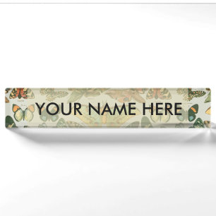 Vintage Butterfly Moth Pattern Print Nameplate