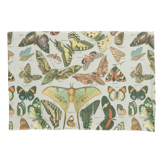 Vintage Butterfly Moth Pattern Print Pillowcase (Front)