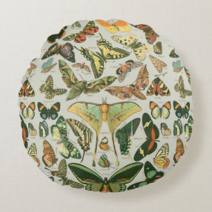 Vintage Butterfly Moth Pattern Print Round Cushion