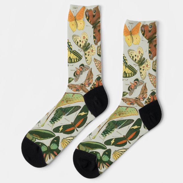 Vintage Butterfly Moth Pattern Print Socks (Left)