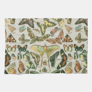 Vintage Butterfly Moth Pattern Print Tea Towel