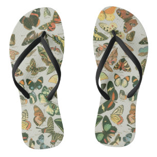 Vintage Butterfly Moth Pattern Print Thongs