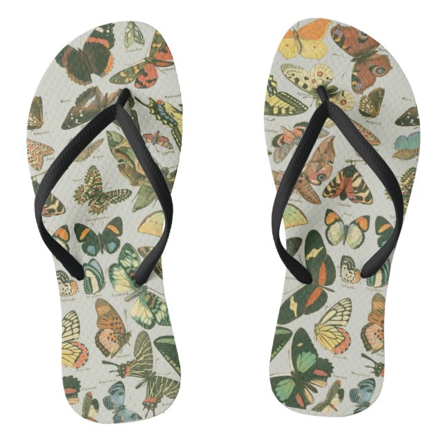 Vintage Butterfly Moth Pattern Print Thongs (Footbed)