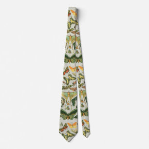 Vintage Butterfly Moth Pattern Print Tie