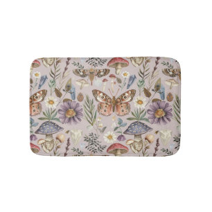 Vintage butterfly mushroom and flower bath mat