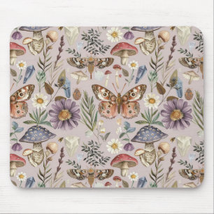 Vintage butterfly mushroom and flower mouse pad