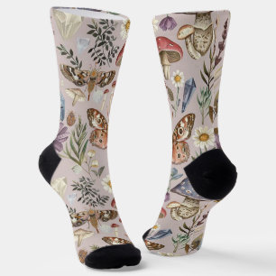 Vintage butterfly mushroom and flower socks