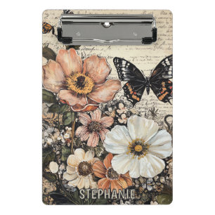 Vintage Butterfly Peony Botanical Mini Clipboard