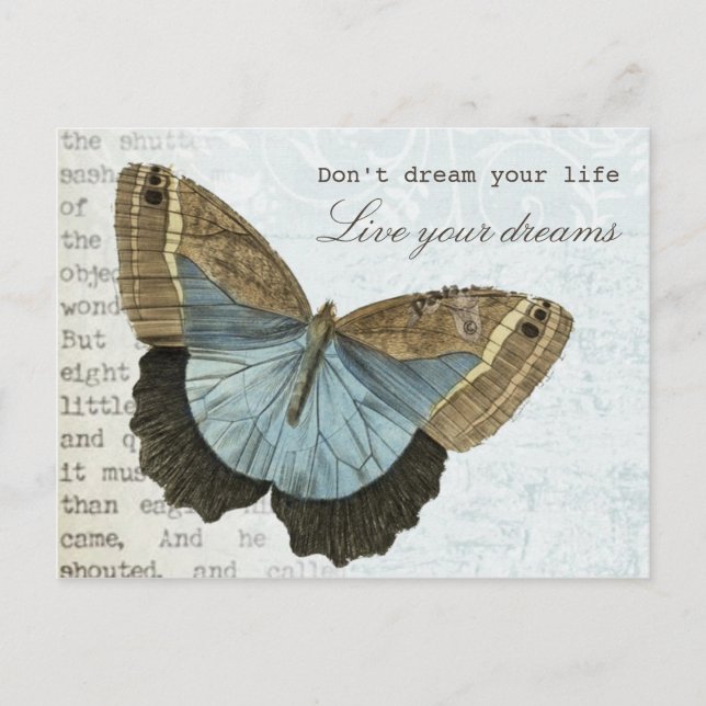Vintage butterfly positive inspirational quote postcard (Front)