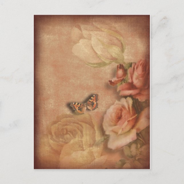 Vintage Butterfly & Roses shabby chic Postcard (Front)