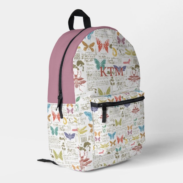 Vintage Butterfly Script Personalised Pink Printed Backpack (Back Corner Left)