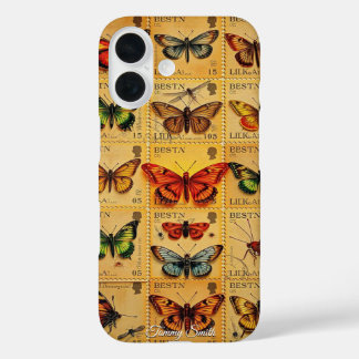 Vintage Butterfly Stamps iPhone 16 Case