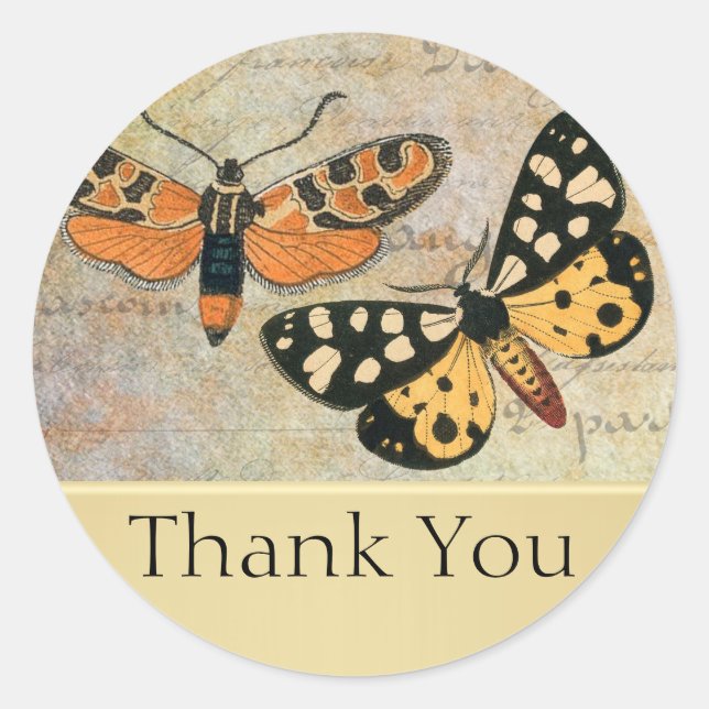 Vintage Butterfly Thank You Classic Round Sticker (Front)