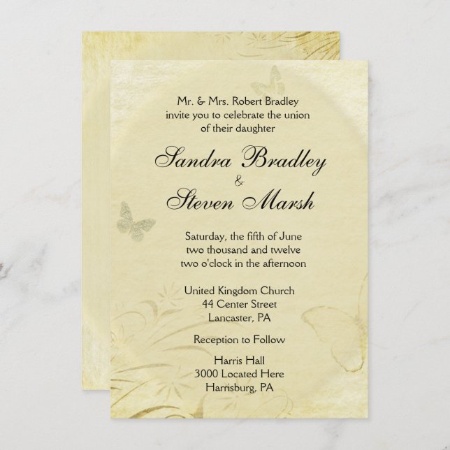 Vintage Butterfly Wedding Invitation (Front/Back)