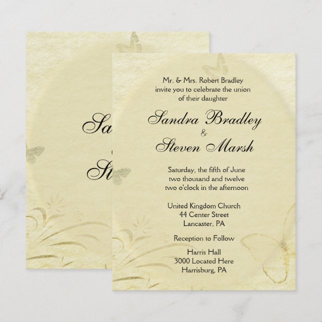 Vintage Butterfly Wedding Invitation (Front/Back)