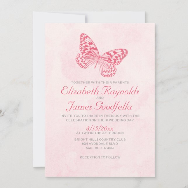 Vintage Butterfly Wedding Invitations (Front)