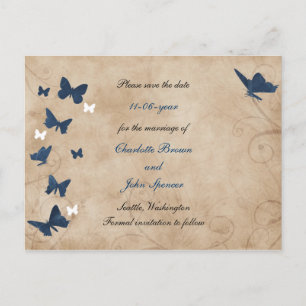 vintage butterfly wedding save the date announcement postcard