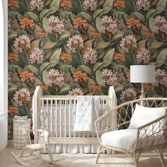Vintage butterfly weed pattern wallpaper (Kids)