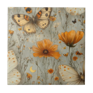 Vintage Butterfly Wildflower (1) Ceramic Tile