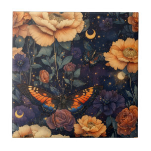 Vintage Butterfly Wildflower (2) Ceramic Tile