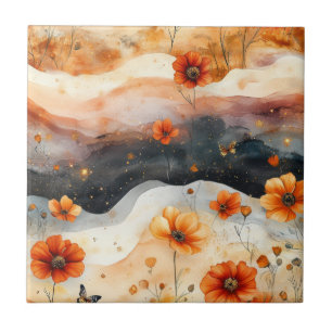 Vintage Butterfly Wildflower (4) Ceramic Tile