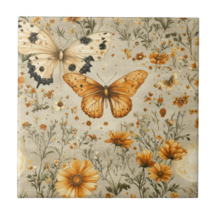 Vintage Butterfly Wildflower (9) Ceramic Tile