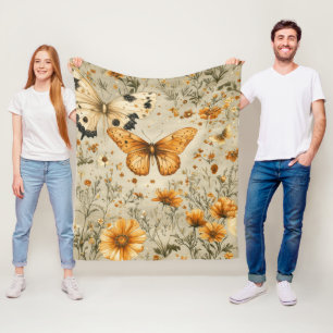 Vintage Butterfly Wildflower (9) Fleece Blanket