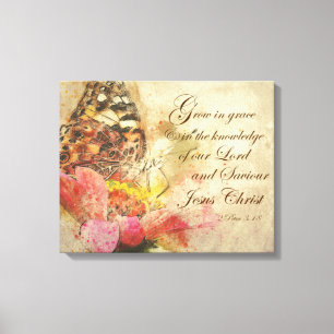 Vintage Butterfly with Grow in Grace Bible Verse Canvas Print