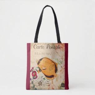 Vintage Butterflyfish French Floral Illustration Tote Bag