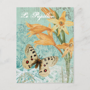 Vintage Butterfy and Lily postcard