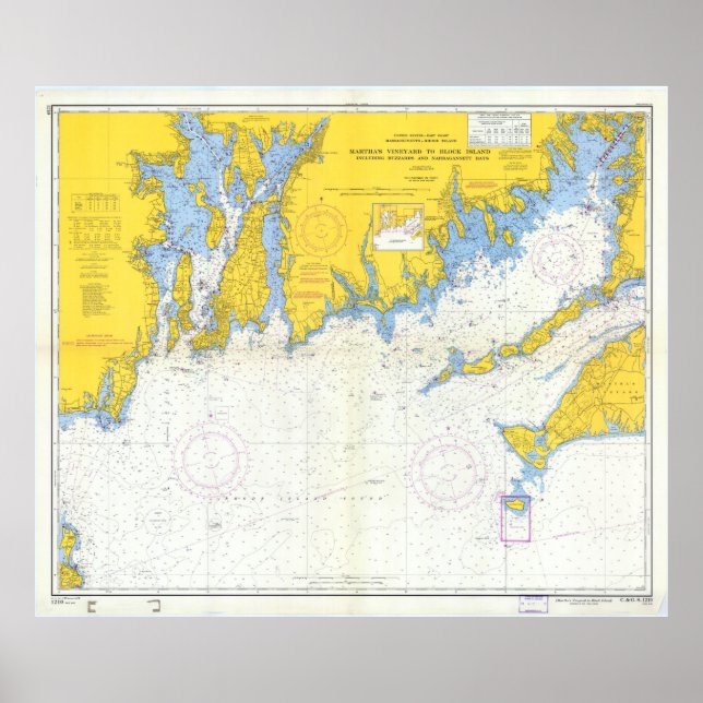 Vintage Buzzards Bay, Vineyard Map Sound Poster (Front)