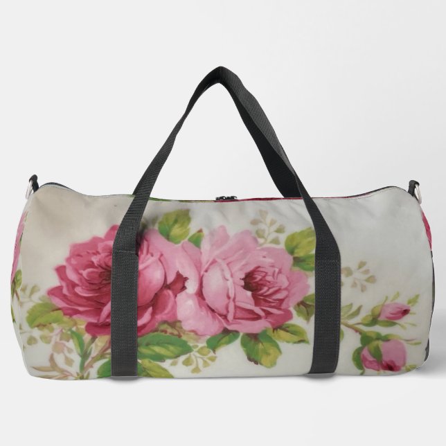 Vintage Cabbage Rose Elegance Duffle Bag (Front)