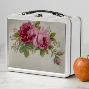 Vintage Cabbage Rose Elegance Metal Lunchbox
