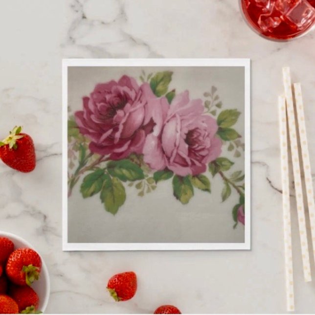 Vintage Cabbage Rose Elegance Paper Napkin  (Creator Uploaded)