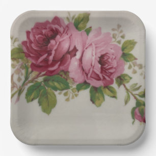 Vintage Cabbage Rose Elegance  Paper Plate