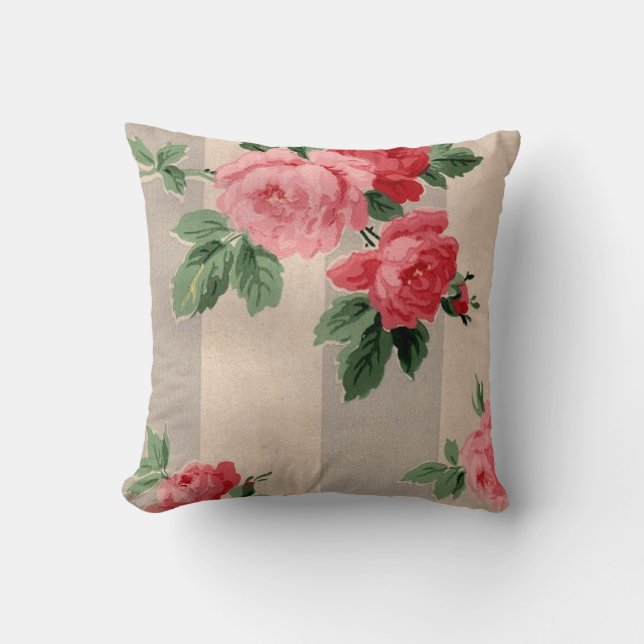 Vintage Cabbage Rose Wallpaper Cushion (Front)