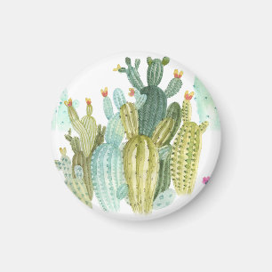 Vintage Cacti Blooming Watercolor Pattern Magnet