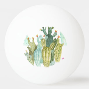 Vintage Cacti Blooming Watercolor Pattern Ping Pong Ball