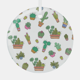 Vintage Cacti: Seamless Pattern Design. Glass Tree Decoration
