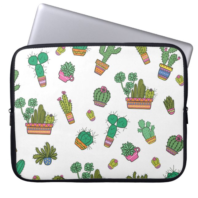 Vintage Cacti: Seamless Pattern Design. Laptop Sleeve (Front)