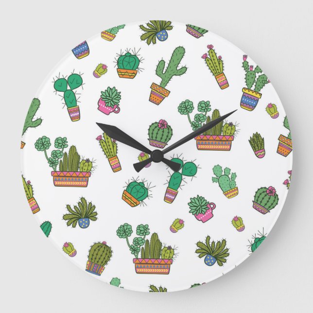 Vintage Cacti: Seamless Pattern Design. Large Clock (Front)
