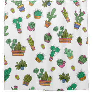 Vintage Cacti: Seamless Pattern Design. Shower Curtain
