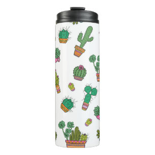 Vintage Cacti: Seamless Pattern Design. Thermal Tumbler
