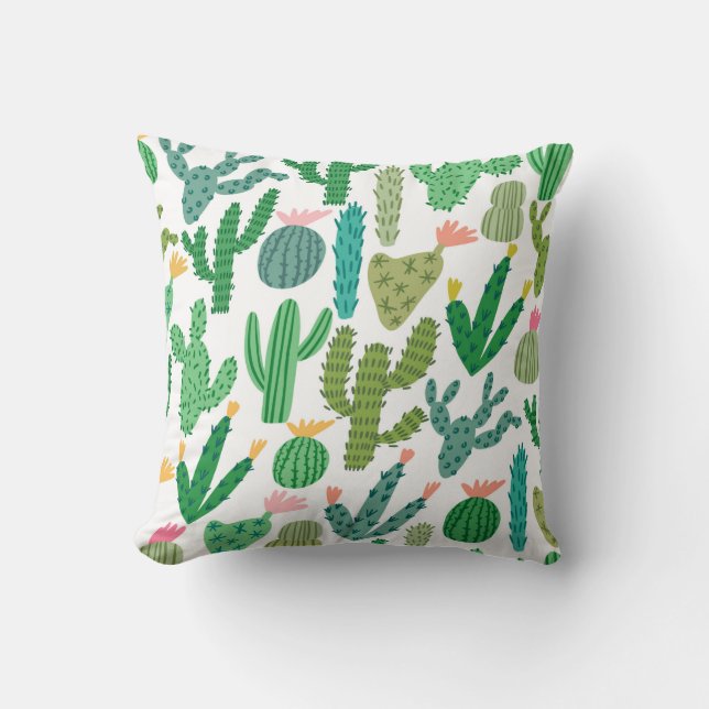 vintage cactus cute hand-drawn seamless pattern cushion (Front)