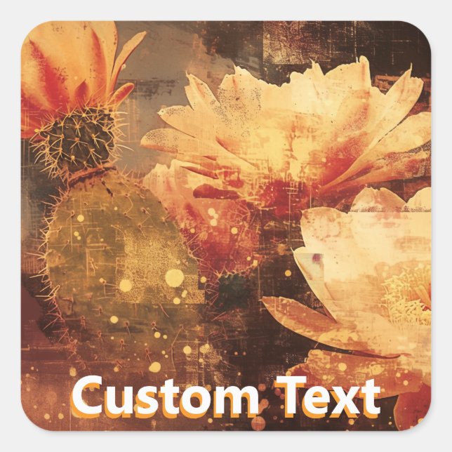Vintage Cactus Flower Custom Square Sticker (Front)