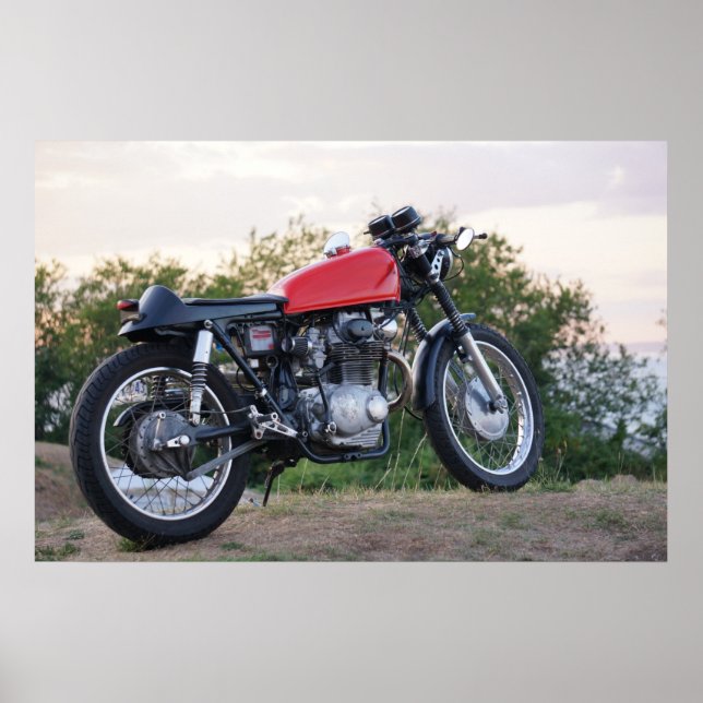 Vintage Cafe Racer Brat Motorcycle from 70s 2 Poster (Front)