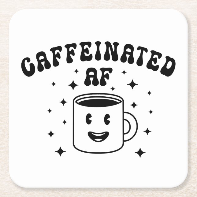 Vintage Caffeinated AF Square Paper Coaster (Front)