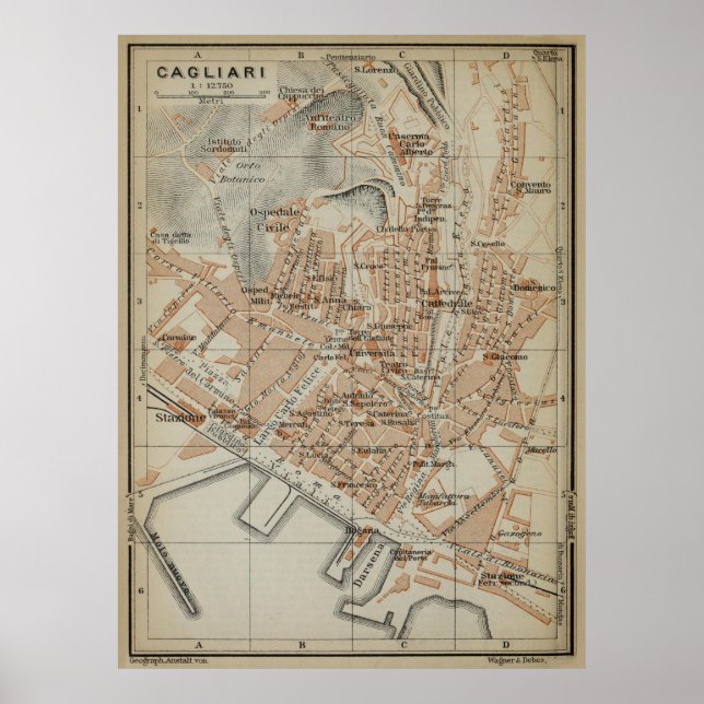 Vintage Cagliari Sardinia Map (1903) Poster (Front)