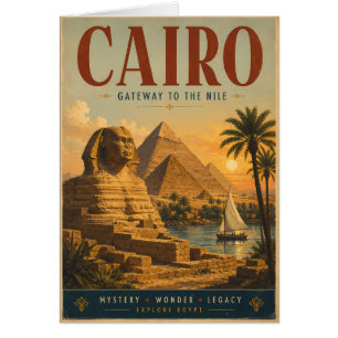 Vintage Cairo Egypt Travel Poster with Pyramids, S