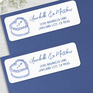 Vintage Cake Hand Drawn Blue Wedding Address Return Address Label